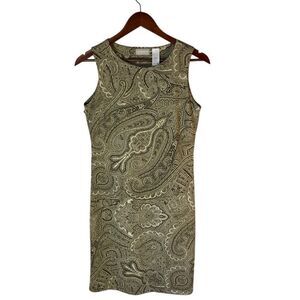 Liz Claibourne Collection Petite Olive Paisley Minidress, S. Y2K, Vintage